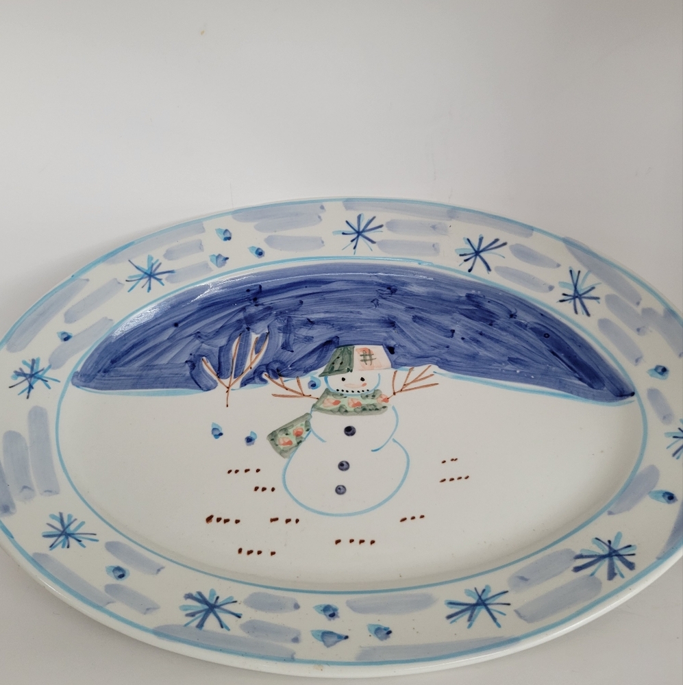 Vintage Montgomery Ward 14" Oval Snowman Christmas Serving Platter Holiday